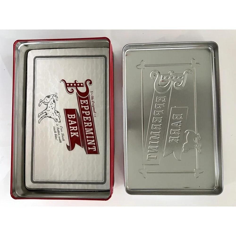 William Sonoma Peppermint Bark Tin with Lid Storage Christmas Collectible